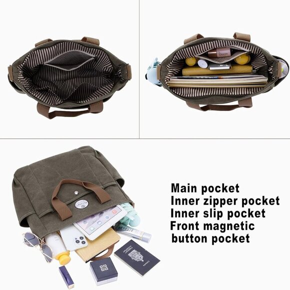 Eco-Friendly Grey Canvas Tote for Women - Lightweight Crossbody and Work Bag - Picture 3 of 8